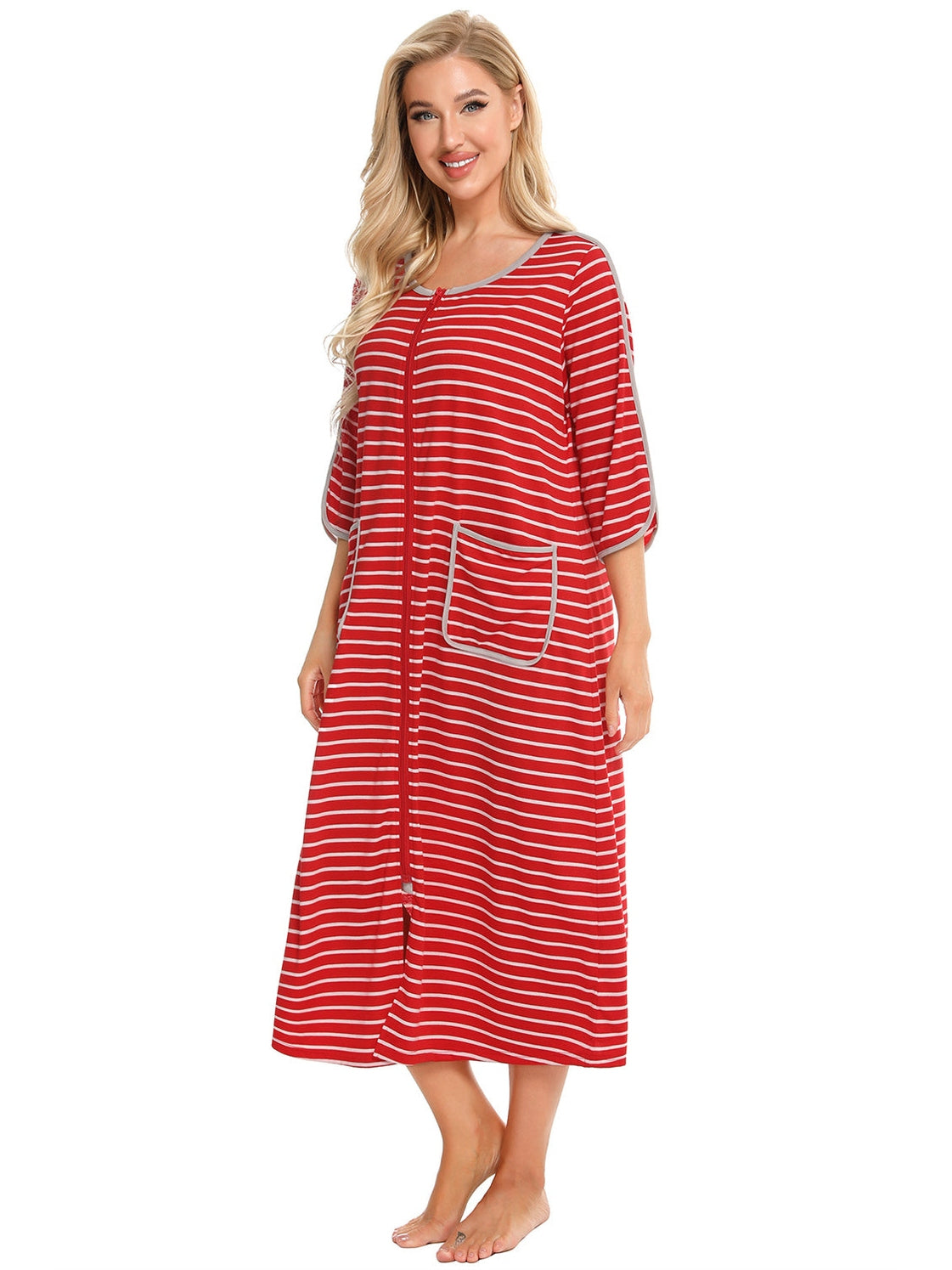 Round Neck Three-Quarter Sleeve Midi Night Dress nicholesgifts