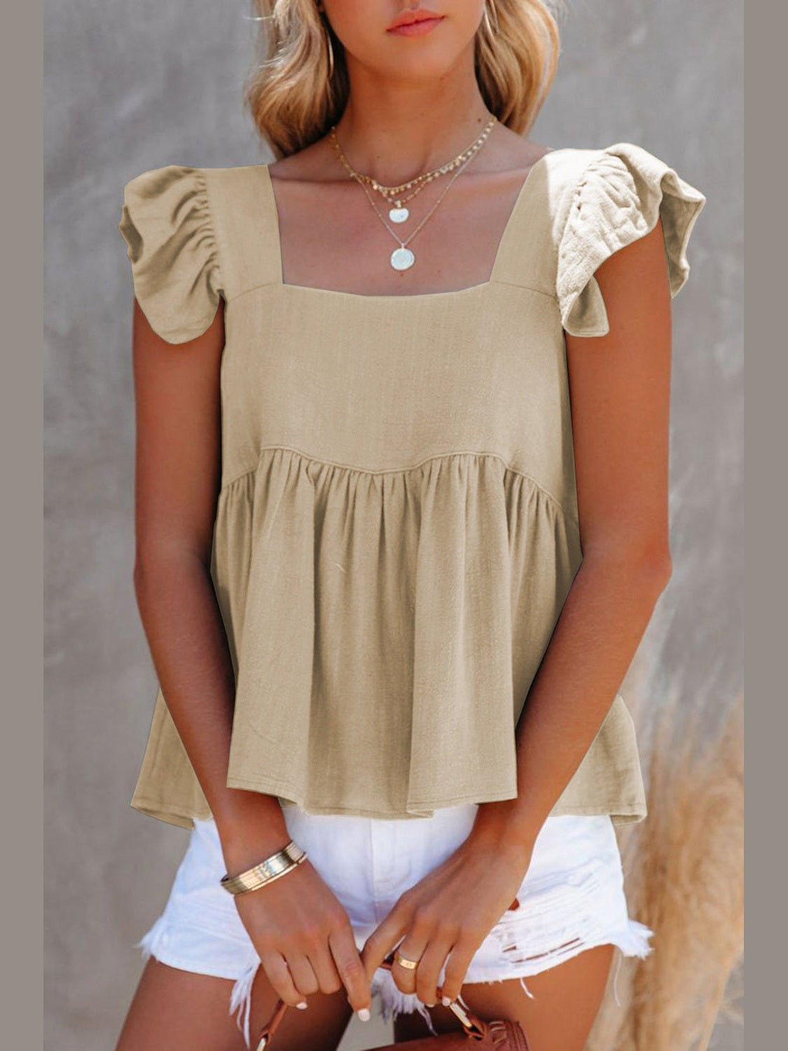 Full Size Ruffled Square Neck Cap Sleeve Blouse nicholesgifts