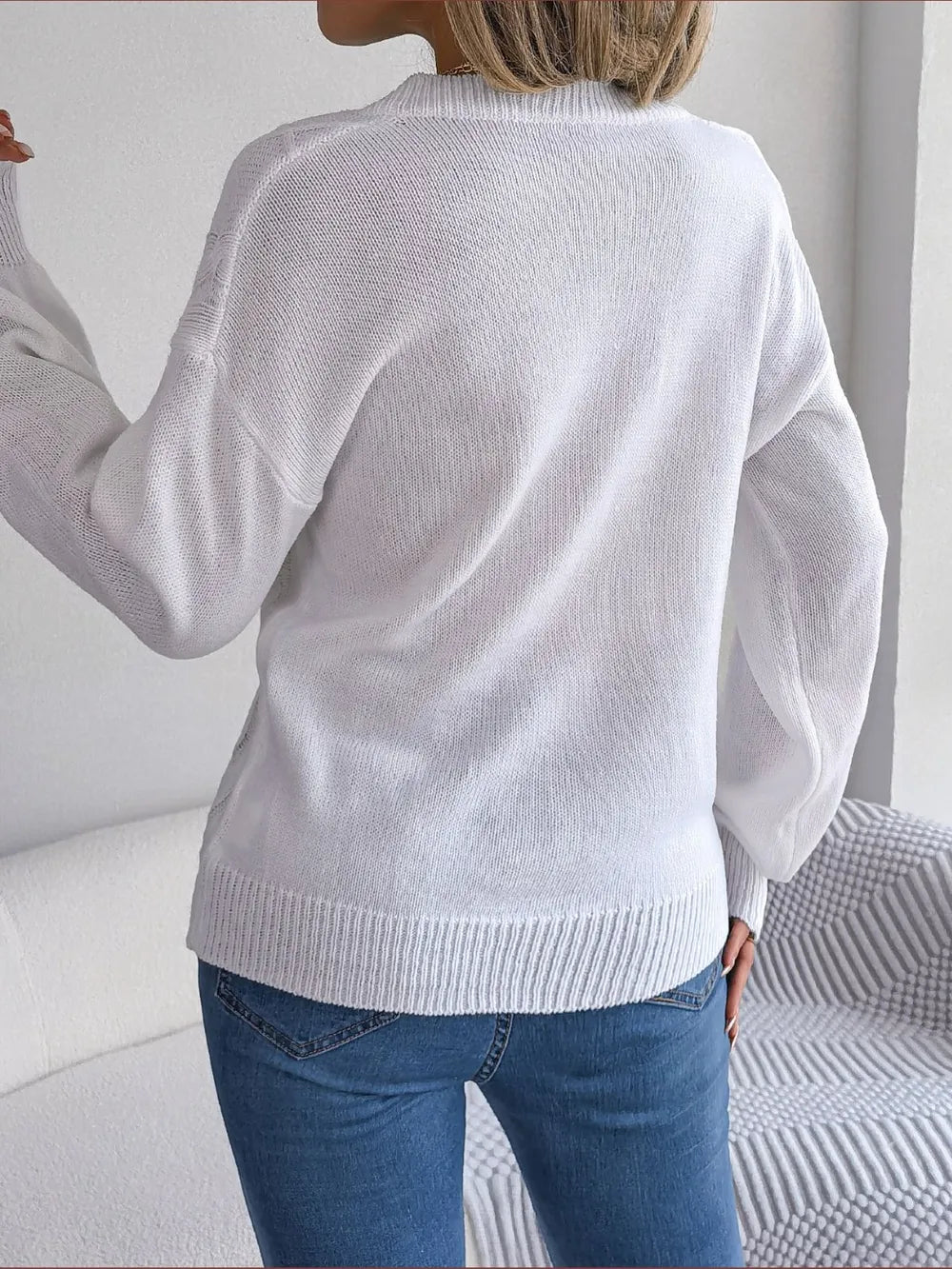 Cable-Knit Buttoned V-Neck Sweater Trendsi
