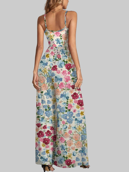 Decorative Button Spaghetti Strap Wide Leg Jumpsuit nicholesgifts