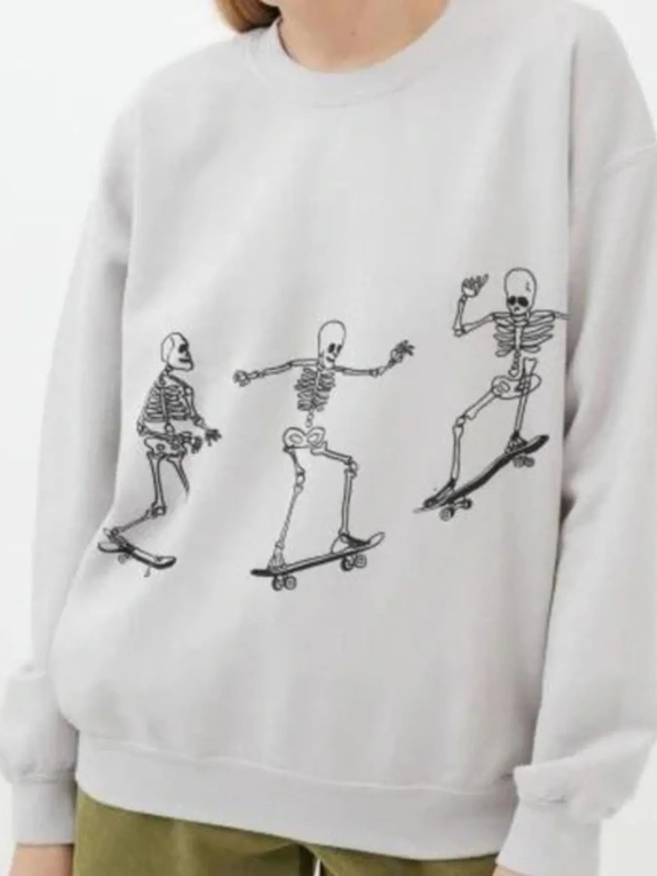Skeleton Graphic Oversized Sweatshirt Trendsi