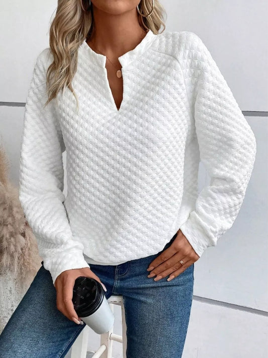 Textured Long Sleeve Notched Sweatshirt nicholesgifts