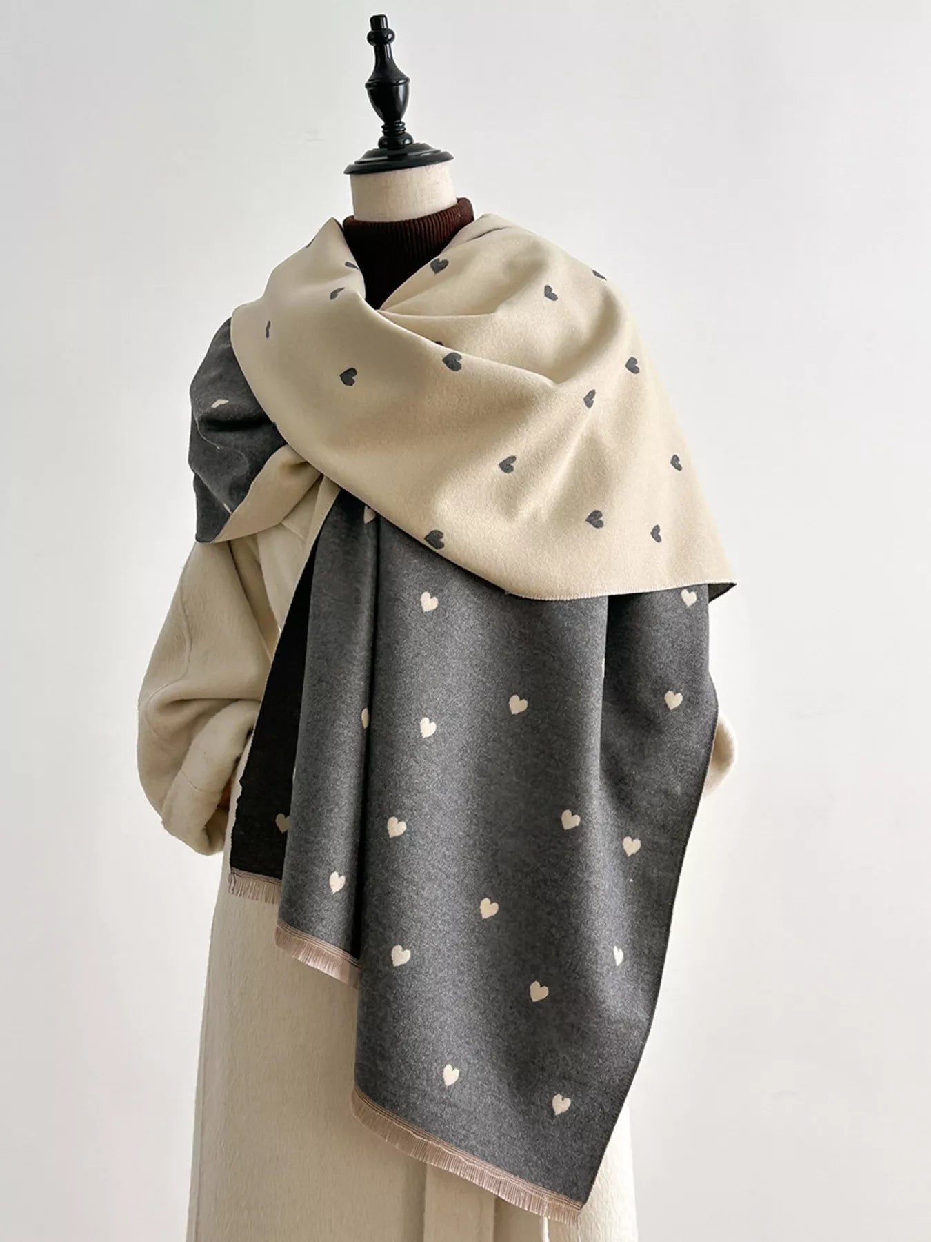 Women Heart Raw Hem Scarf For Valentine's Day Gift nicholesgifts