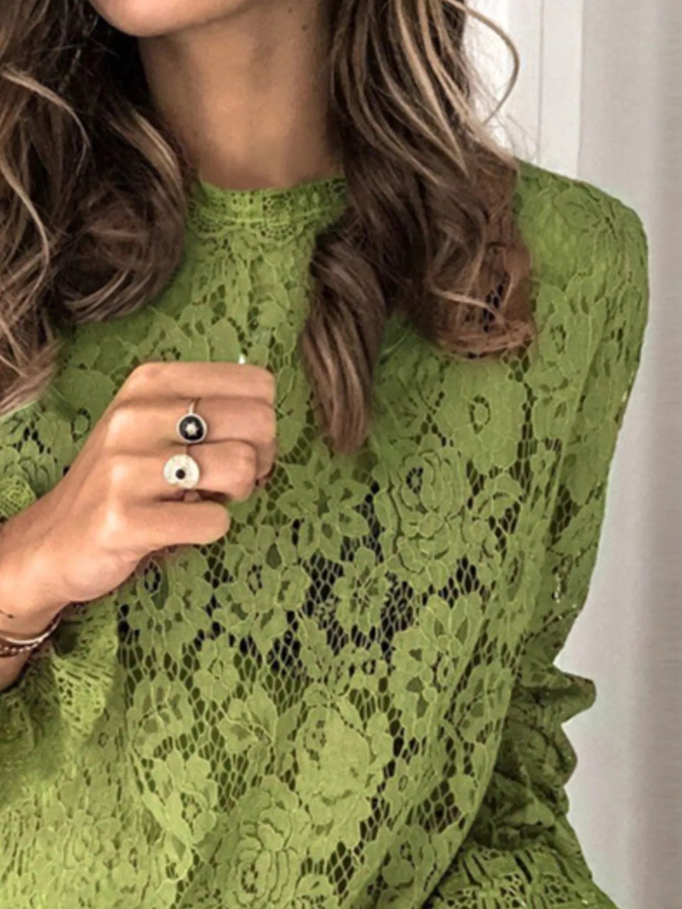 Full Size Lace Long Sleeve Blouse Plus Size Trendsi