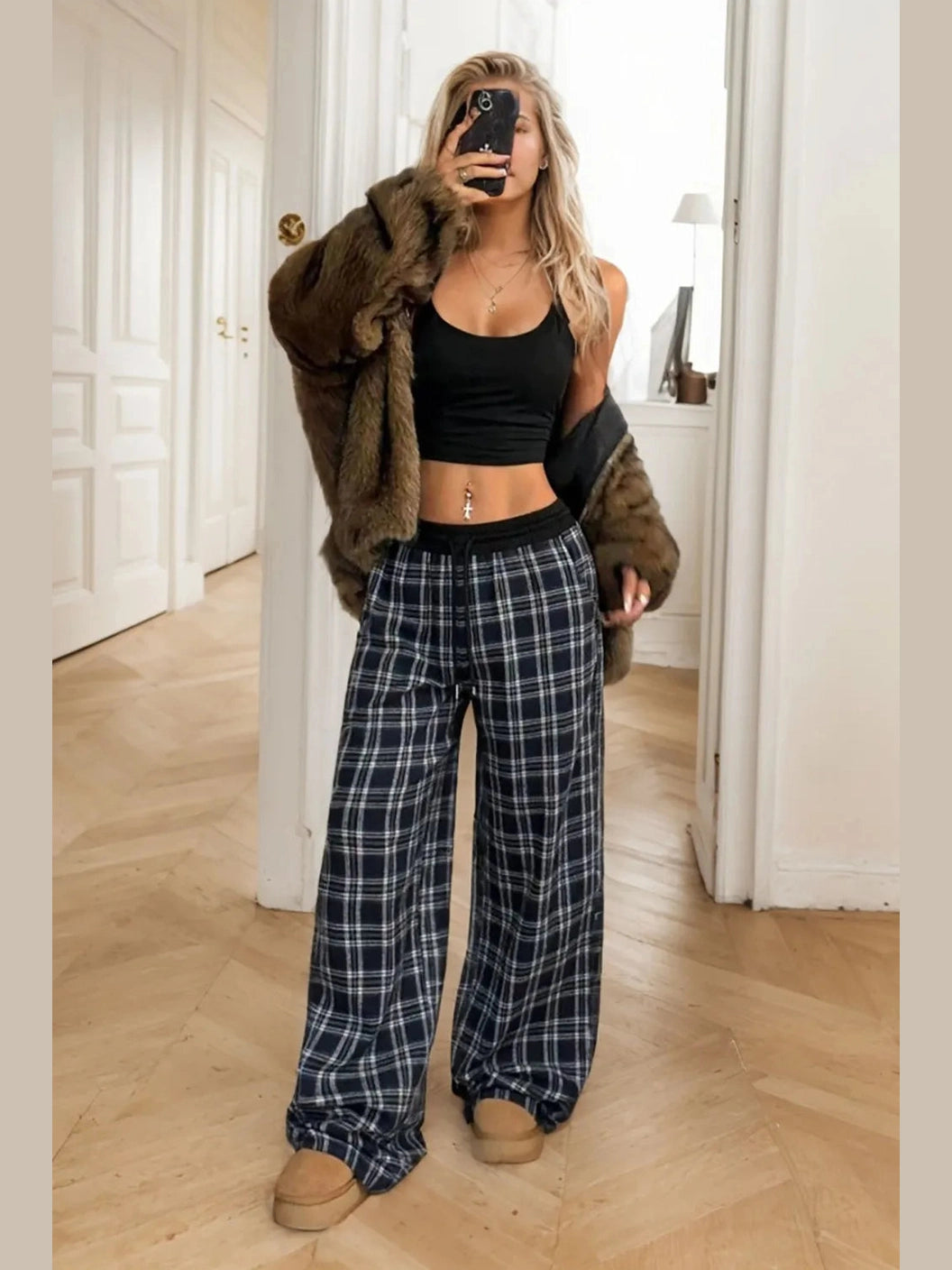 Plaid Wide Leg Pants Trendsi