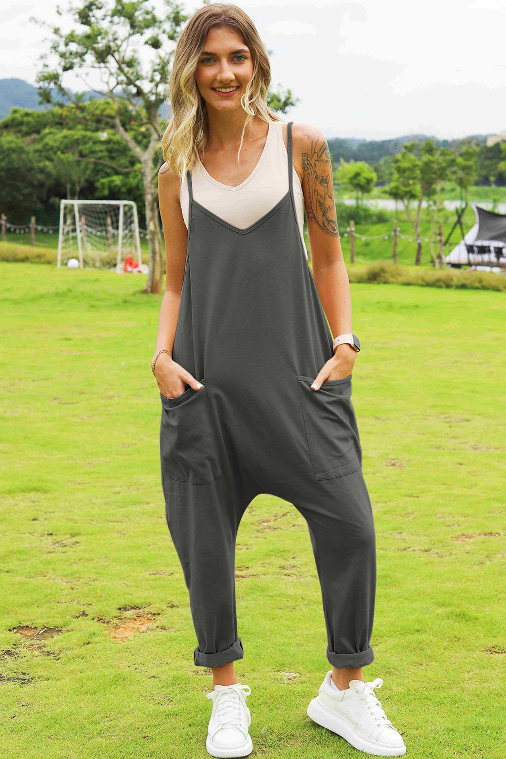 Double Take Full Size Sleeveless V-Neck Pocketed Jumpsuit nicholesgifts