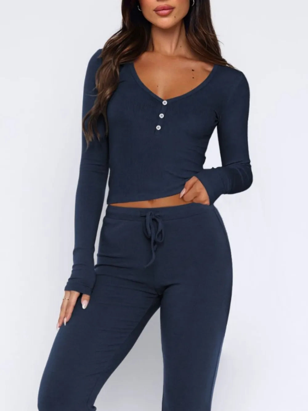 V-Neck Long Sleeve Top and Pants Set nicholesgifts