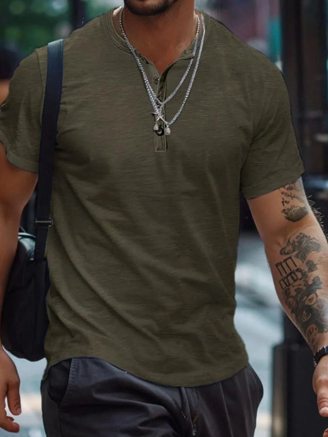 Men's Full Size Button Henley Collar Polo Shirt Plus Size NicholesGifts