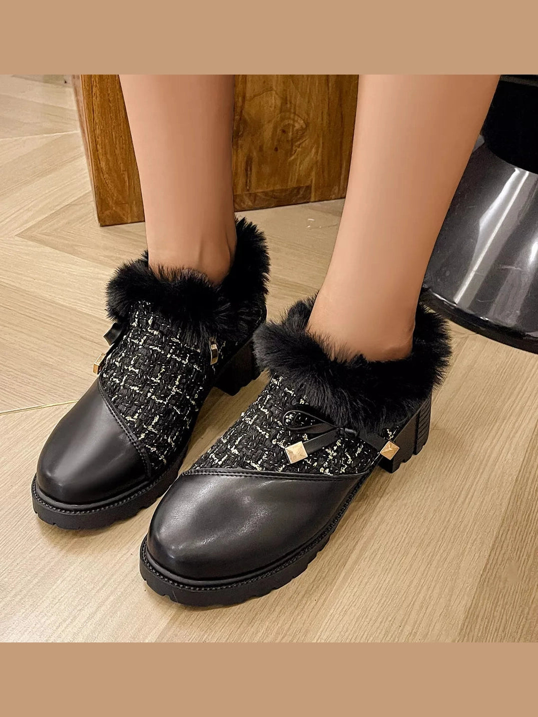 Round Toe Block Heels Boots nicholesgifts