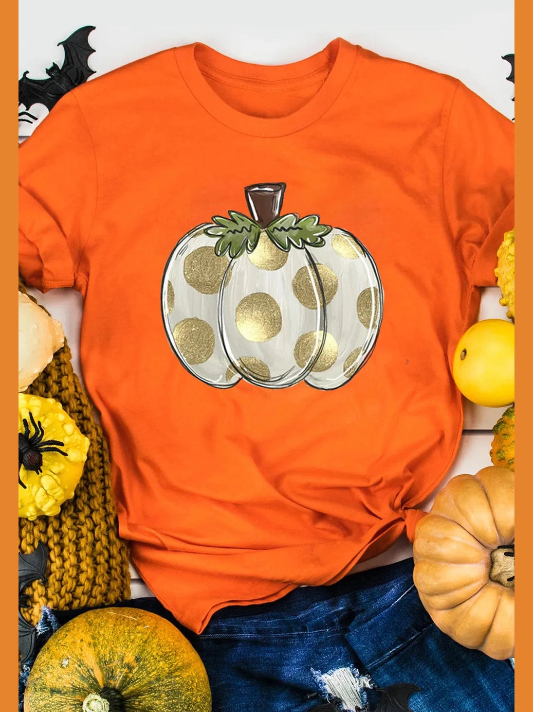 Pumpkin Graphic Round Neck Short Sleeve T-Shirt Trendsi