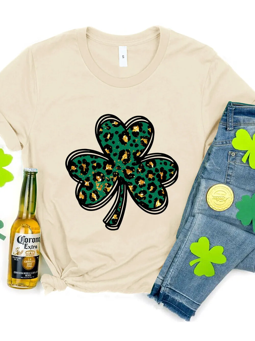 Lucky Clover Round Neck Short Sleeve T-Shirt nicholesgifts