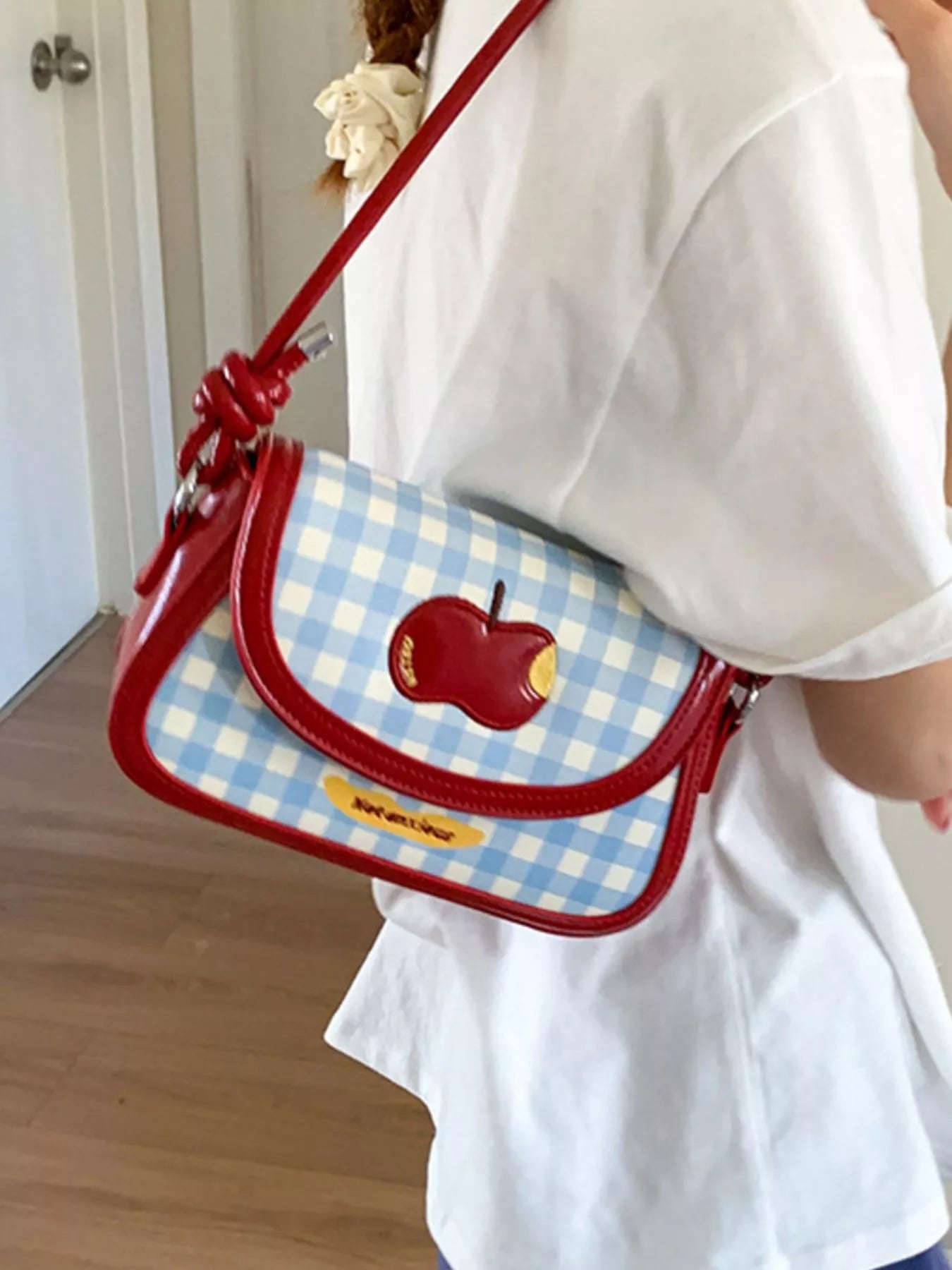 Apple Gingham Shoulder Bag nicholesgifts