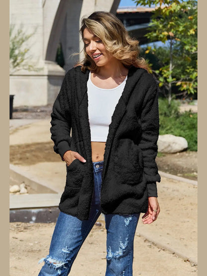 Full Size Teddy Hooded Jacket with Pockets nicholesgifts