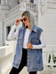 Drawstring Pocketed Button Up Sleeveless Denim Jacket nicholesgifts