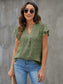 Swiss Dot Notched Flutter Sleeve Blouse nicholesgifts