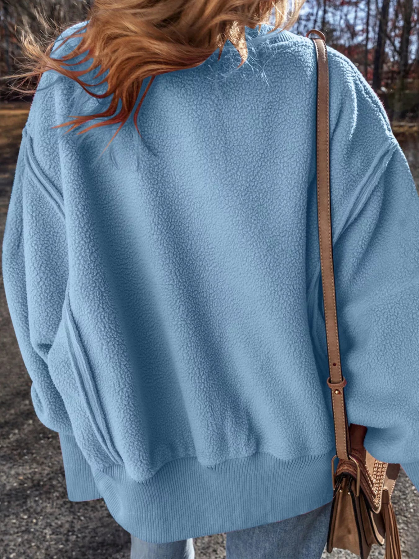 Round Neck Dropped Shoulder Sweatshirt Trendsi