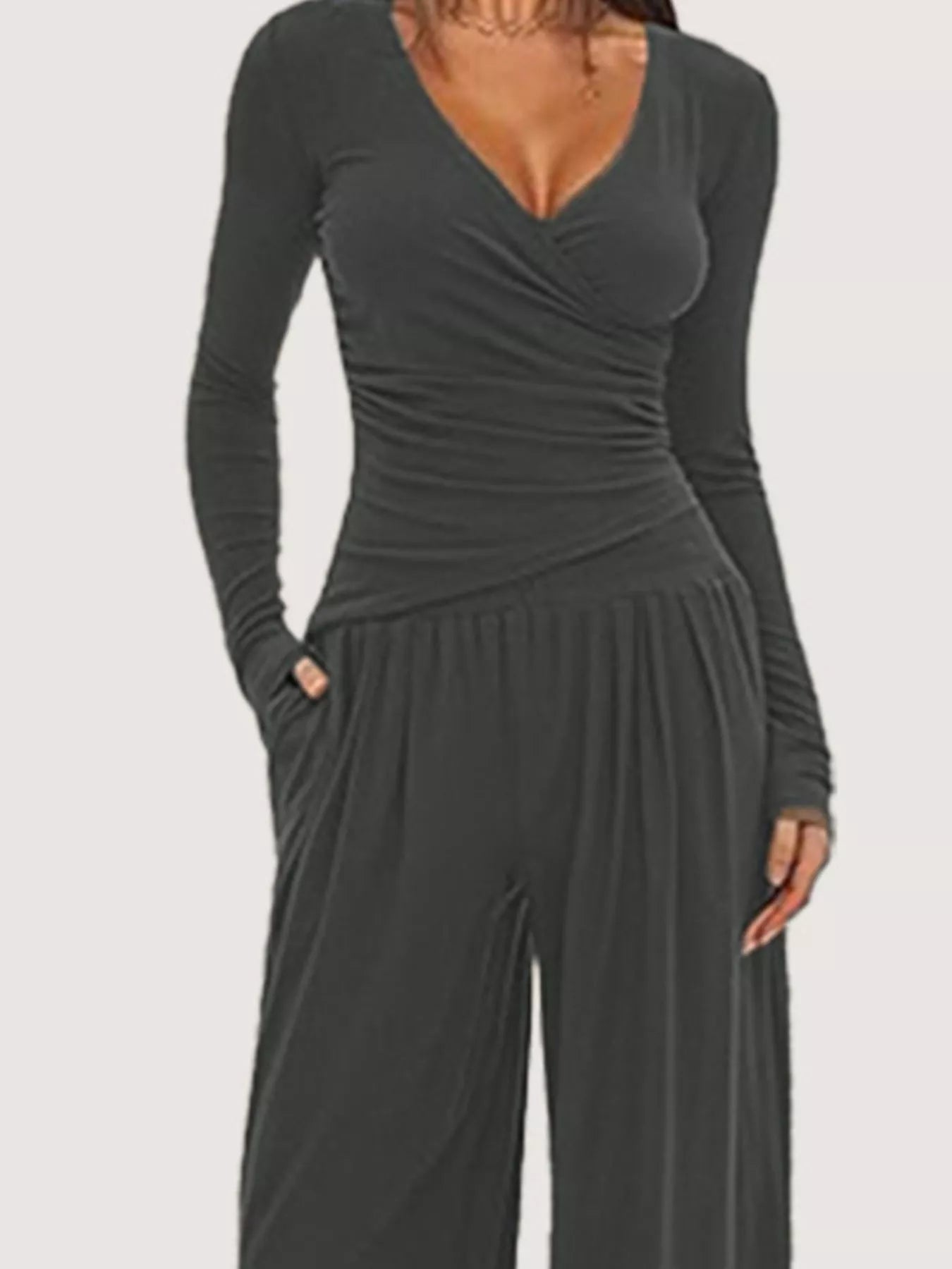 Casual Long Sleeve Top and Wide Leg Pants Set nicholesgifts