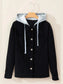 Drawstring Button Up Long Sleeve Hooded Jacket nicholesgifts