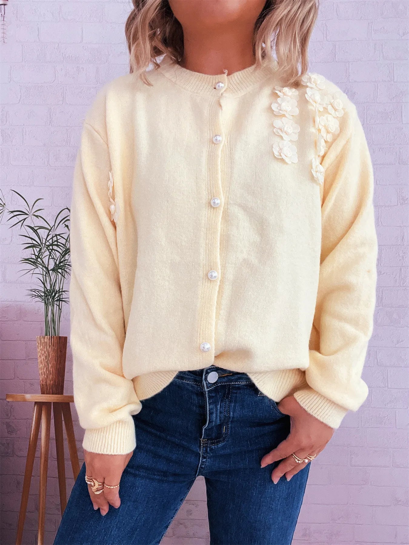 Flower Button Up Long Sleeve Cardigan