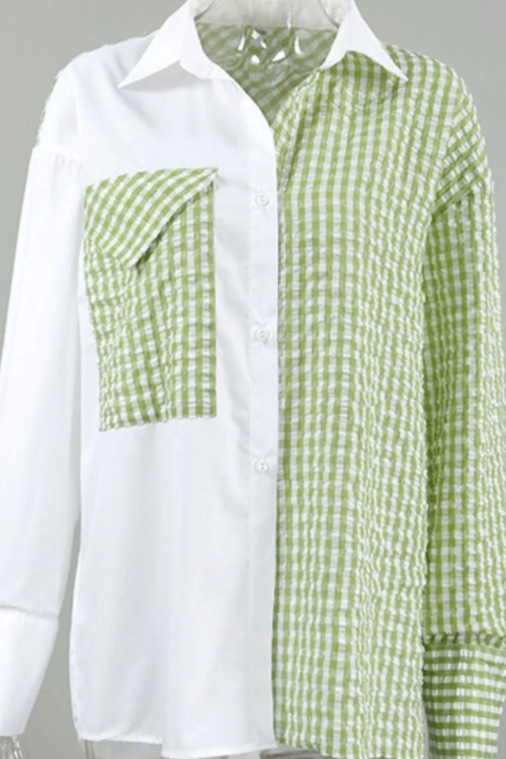 Two-Tone Plaid Button Down Long Sleeve Shirt Trendsi