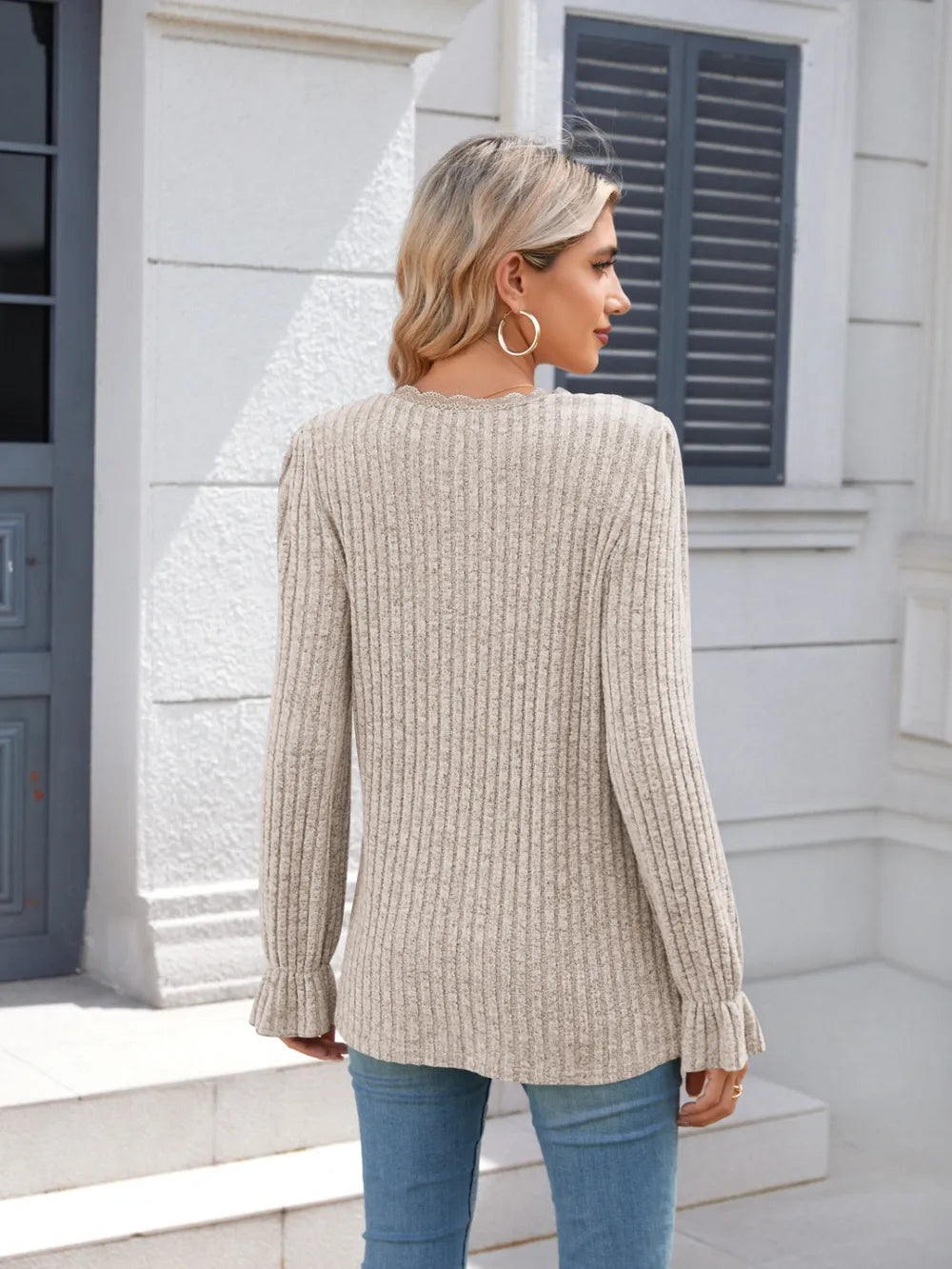 Lace Detail V-Neck Long Sleeve T-Shirt NicholesGifts