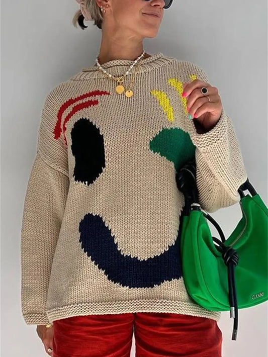 Contrast Drop Shoulder Long Sleeve Sweater nicholesgifts