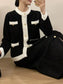 Contrast Trim Jacket and Skirts Sweater Set nicholesgifts