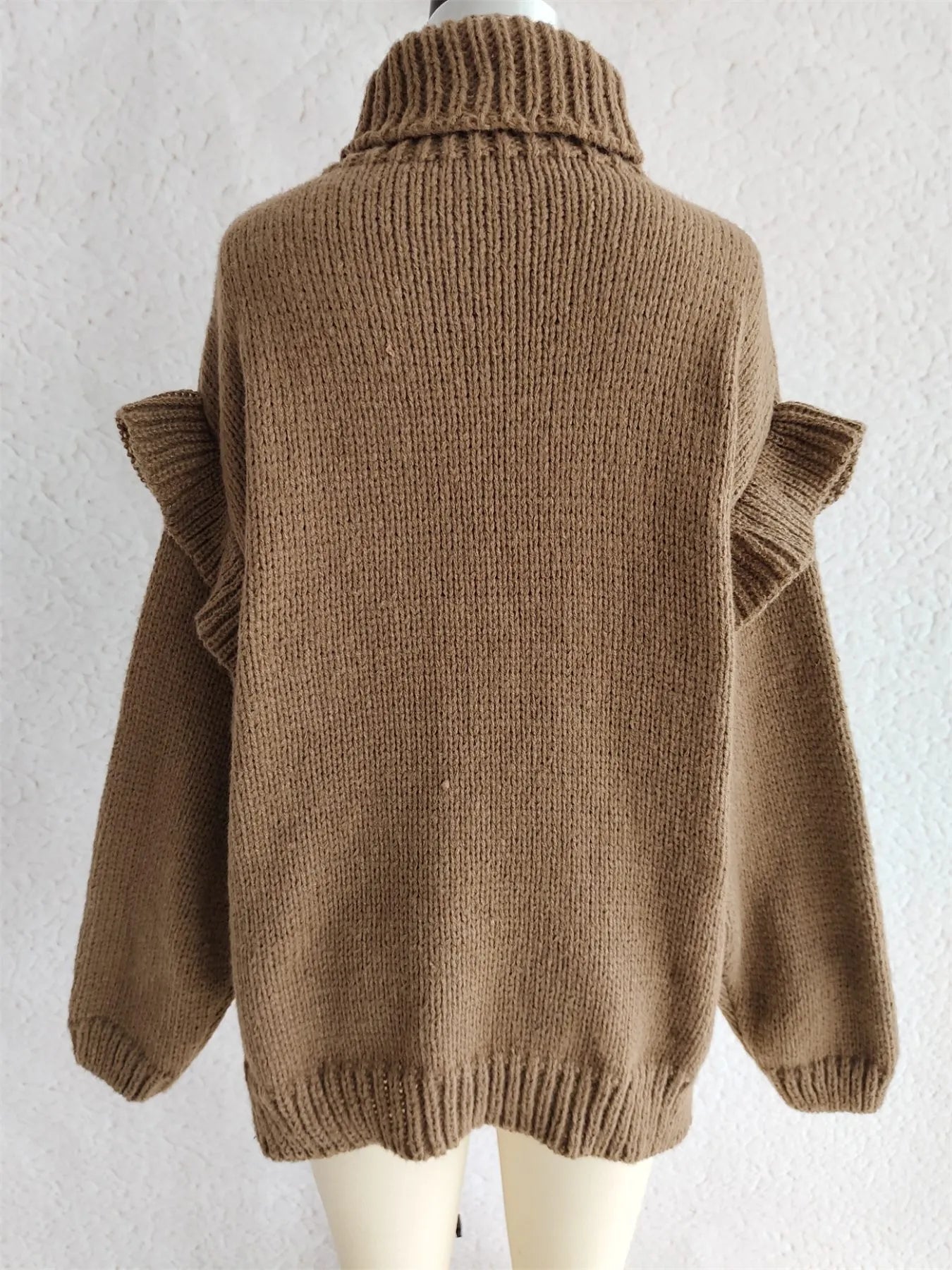 Women Ruffled Turtleneck Long Sleeve Sweater