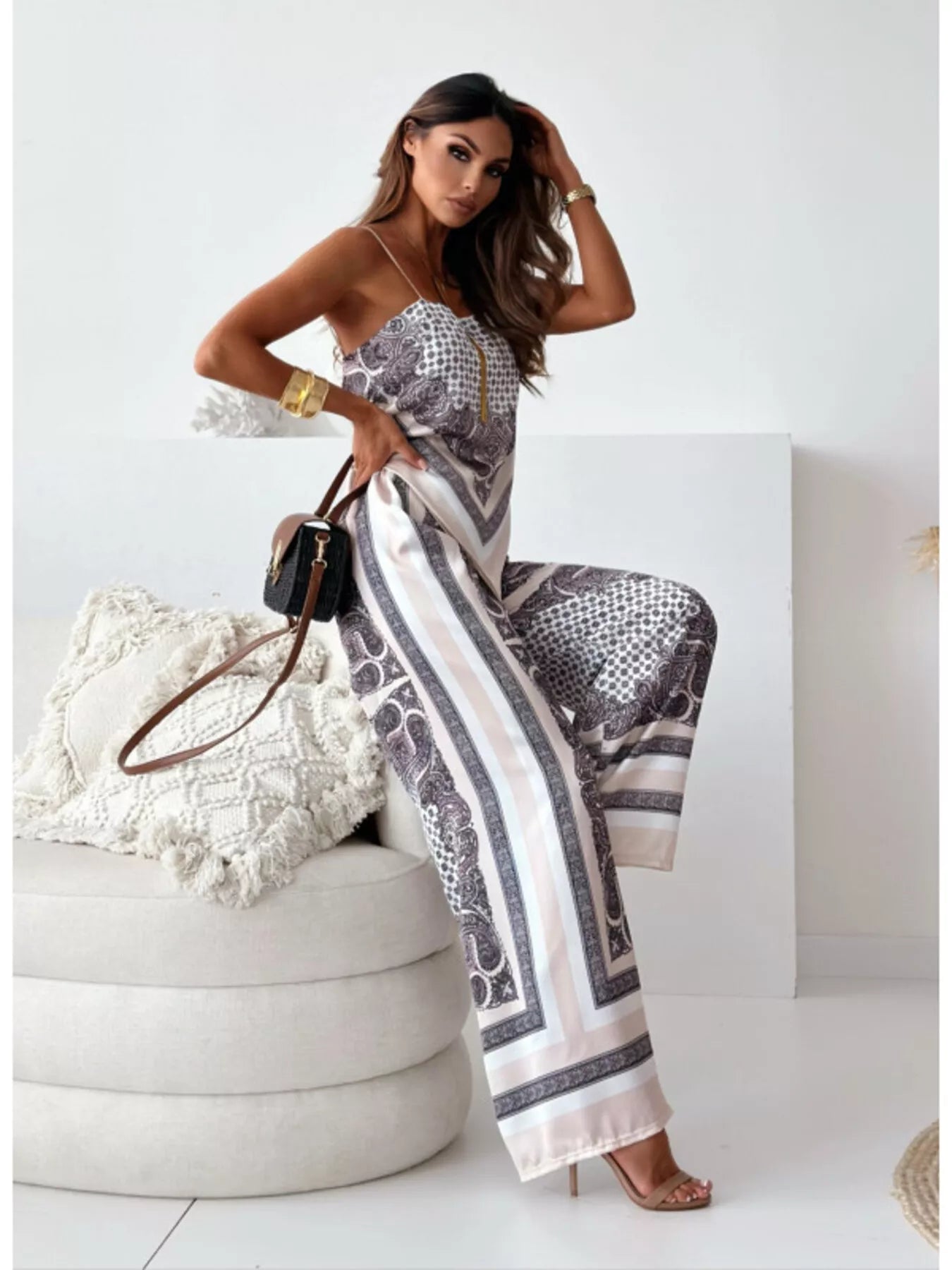Tie Back Printed Cami and Pants Set Trendsi