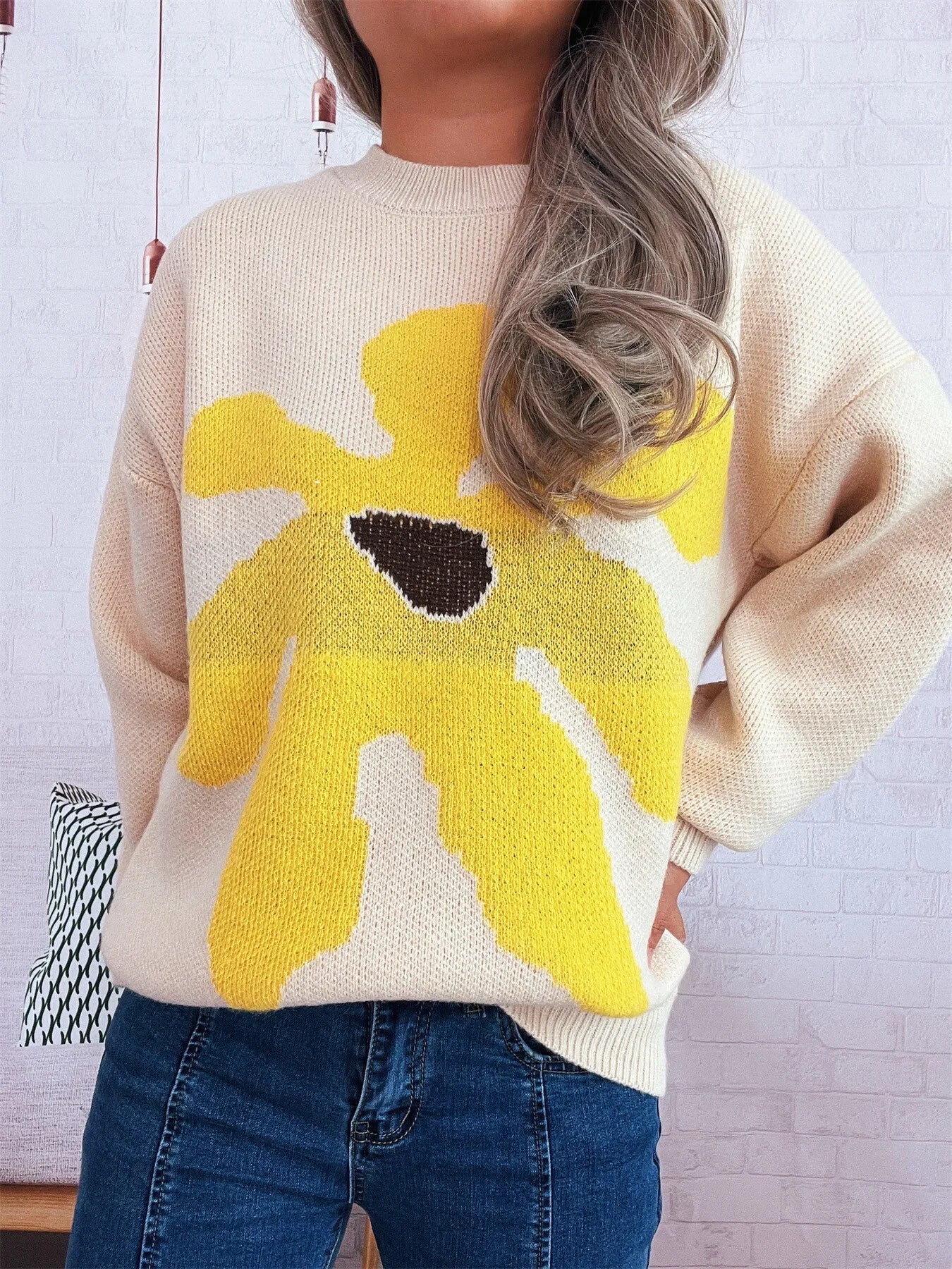 Flower Dropped Shoulder Sweater