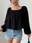 Swiss Dot Square Neck Long Sleeve Blouse nicholesgifts
