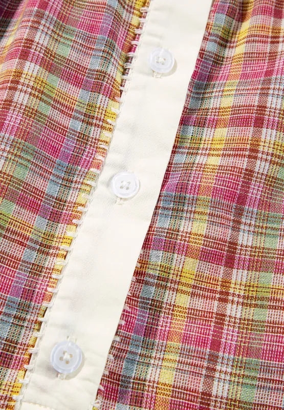 Mulit-Color Plaid Round Neck Long Sleeve Blouse Trendsi
