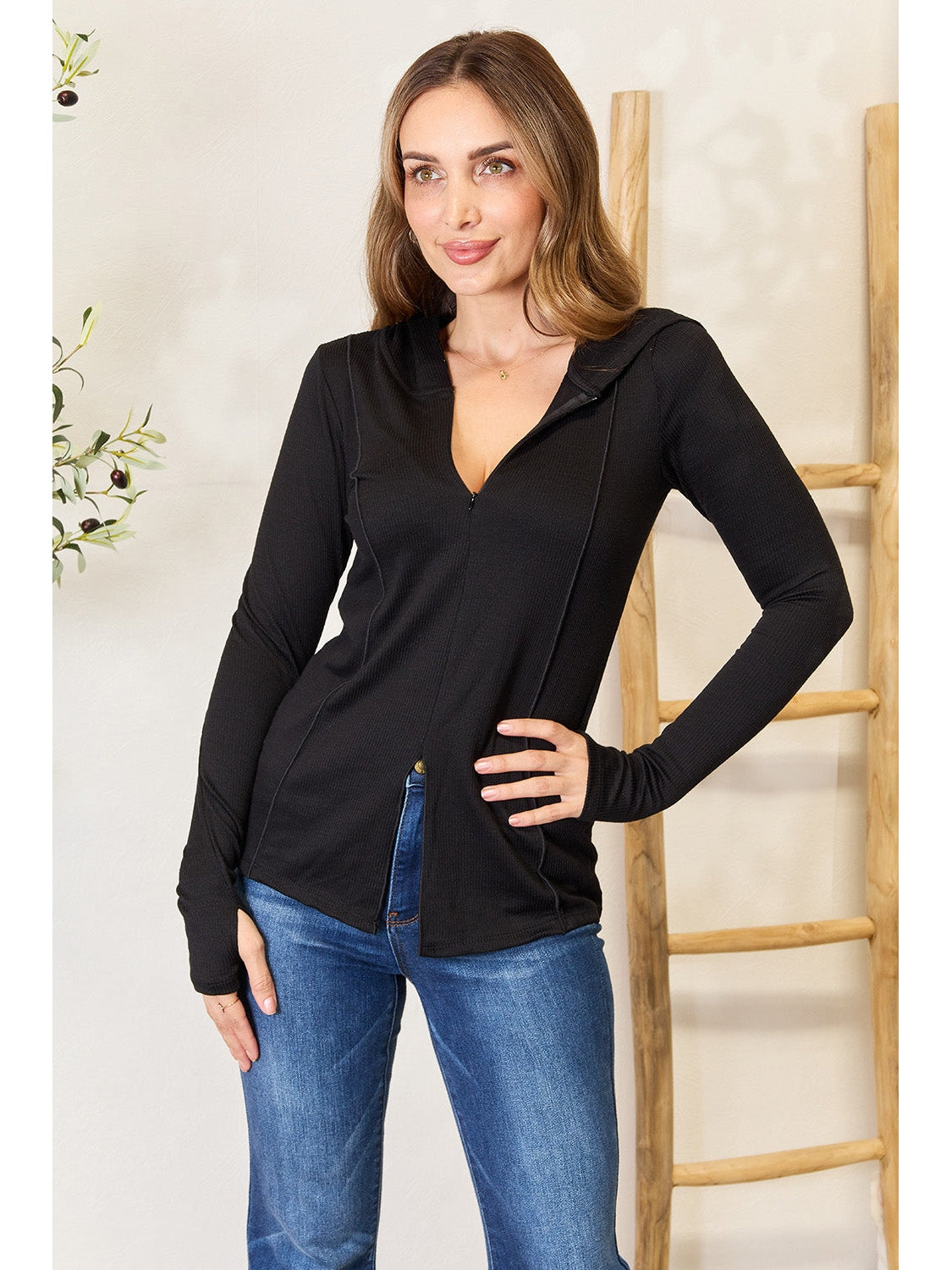 Culture Code Full Size Exposed Seam Long Sleeve Hoodie nicholesgifts