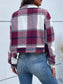 Women Perfee Plaid Button Up Drop Shoulder Cropped Jacket nicholesgifts