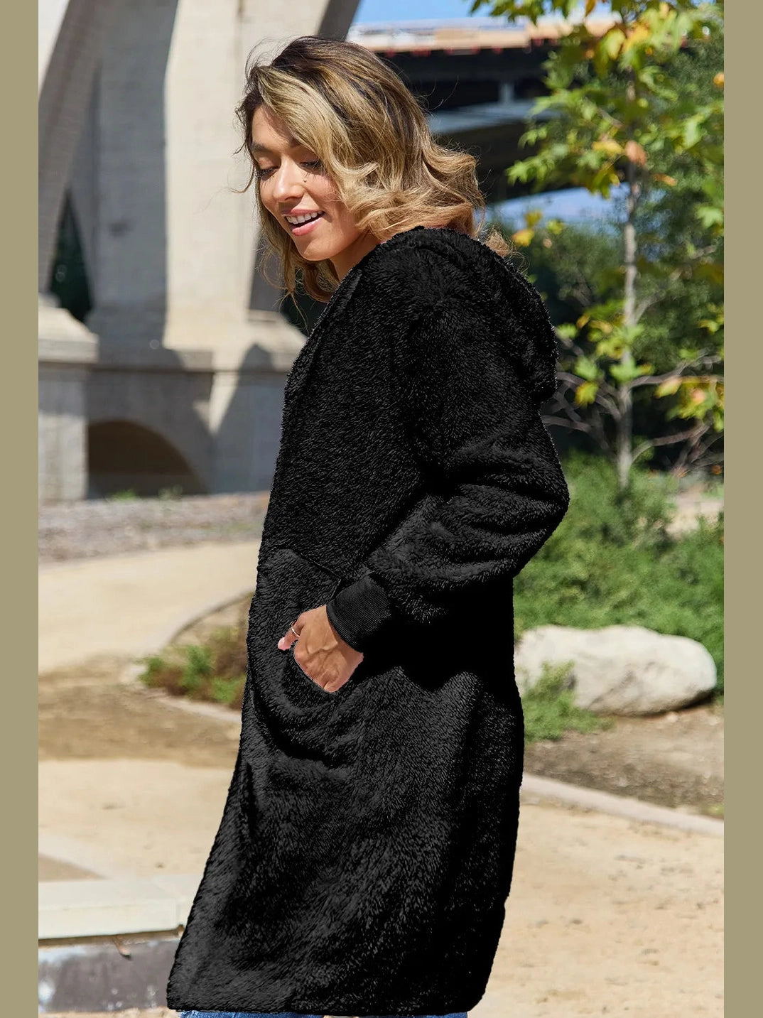 Double Take Full Size Hooded Teddy Bear Jacket with Thumbholes nicholesgifts