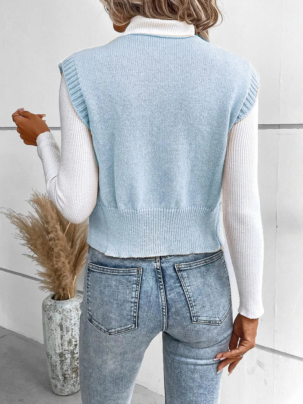 Full Size Button Up V-Neck Sweater Vest nicholesgifts
