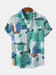 Men's Plus Size Abstract Print Short Sleeve Button-Up Shirt nicholesgifts