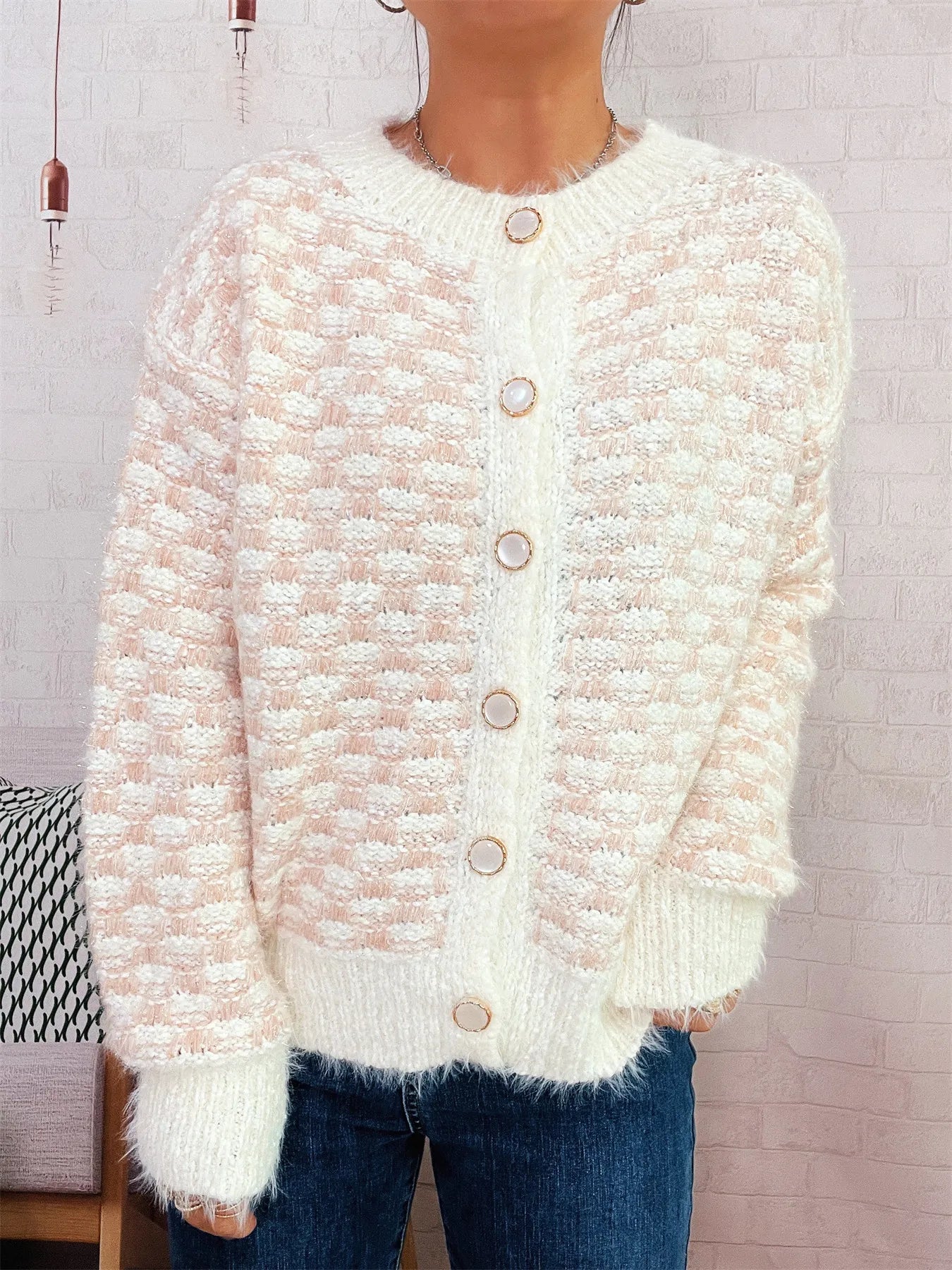 Fluffy Textured Button-Up Cardigan