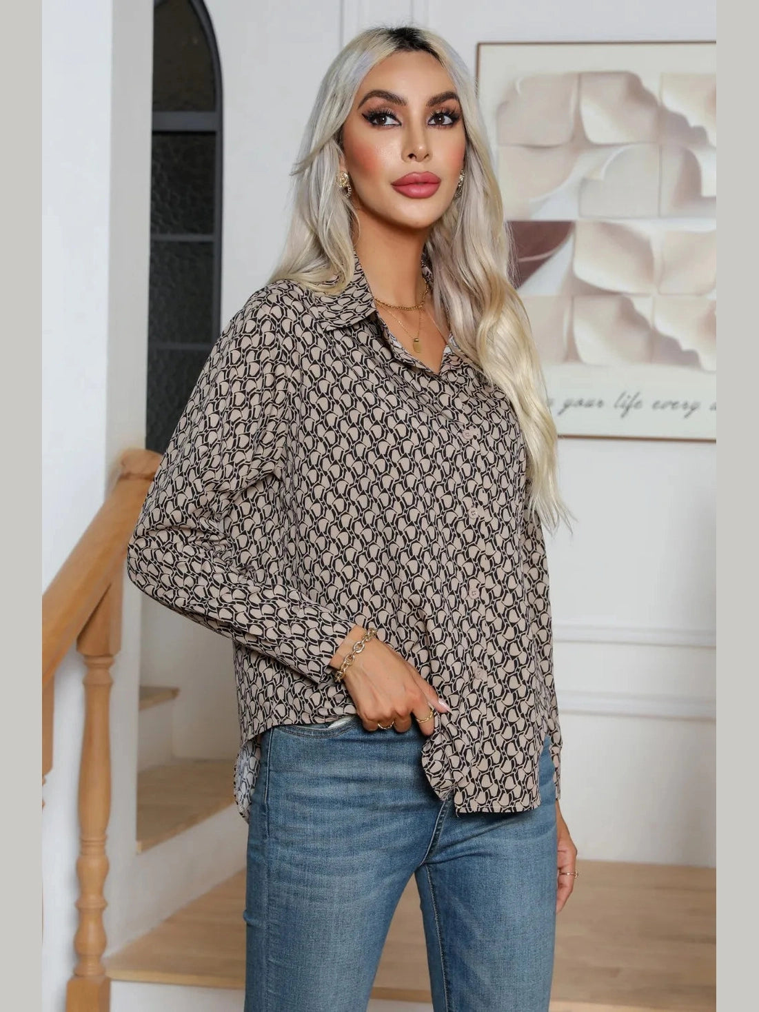 Printed Buttoned Long Sleeve Shirt NicholesGifts