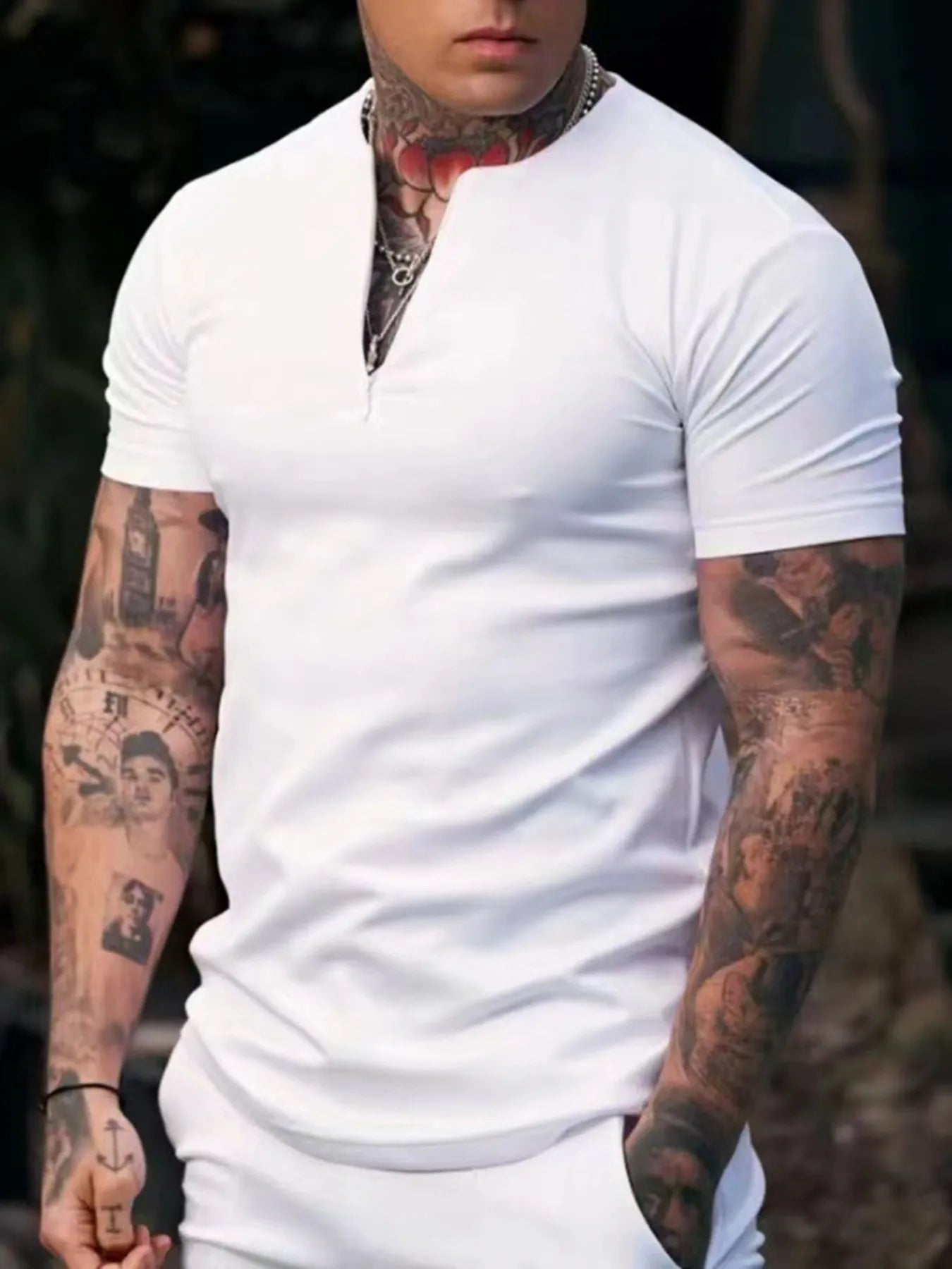 Men's Notched Short Sleeve Active T-Shirt Trendsi
