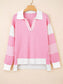 Contrasting Polo Collar Color Block Knit Drop Shoulder Sweater nicholesgifts