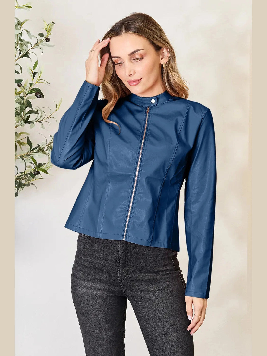 Mock Neck Zip Up Jacket nicholesgifts