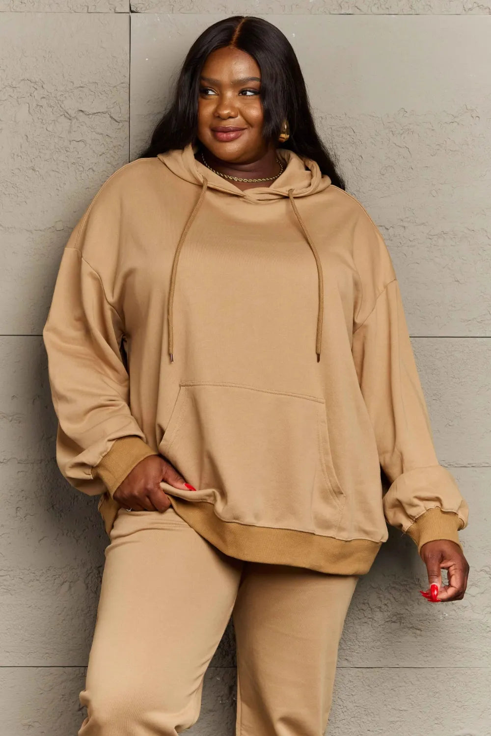Full Size Drawstring Long Sleeve Hoodie Trendsi