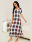 Plaid Lace Trim Ruffle Hem Night Dress nicholesgifts