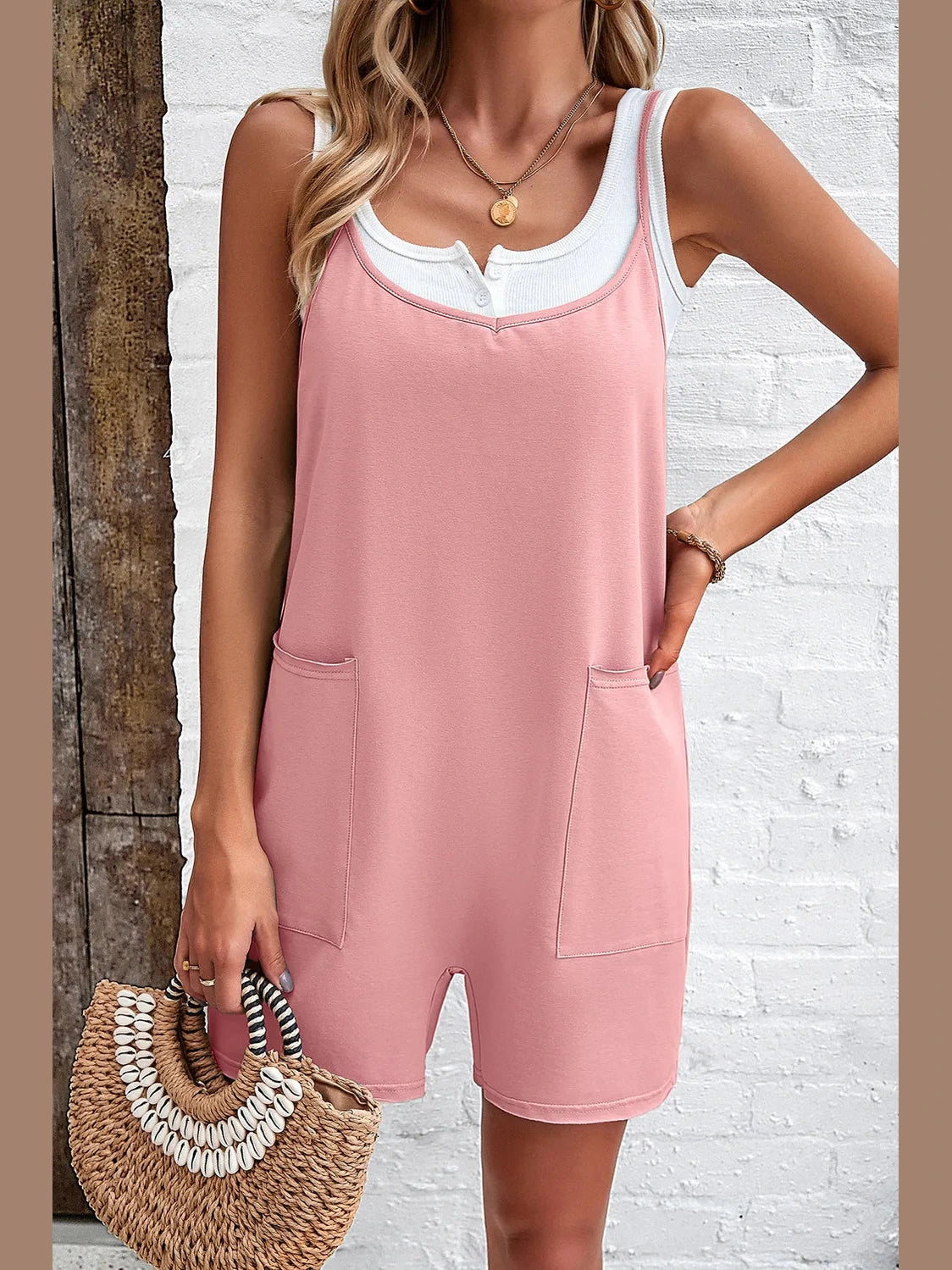 Devine Spaghetti Strap Romper with Pockets nicholesgifts