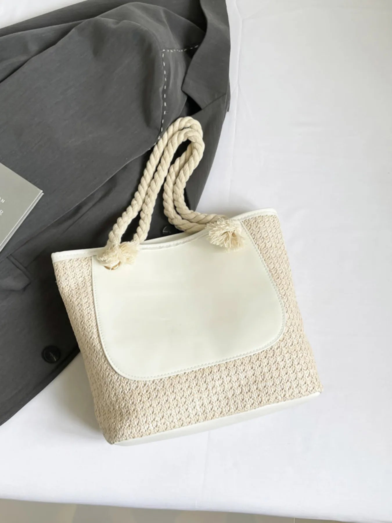 Rope Handle Straw Tote Bag