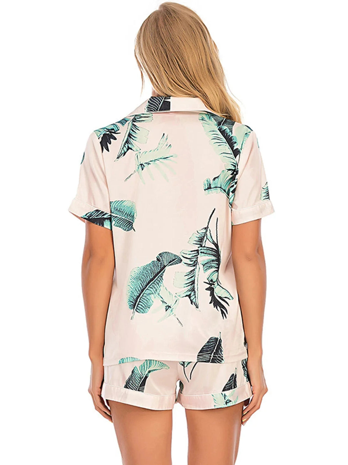 Printed Button Up Short Sleeve Top and Shorts Lounge Set nicholesgifts