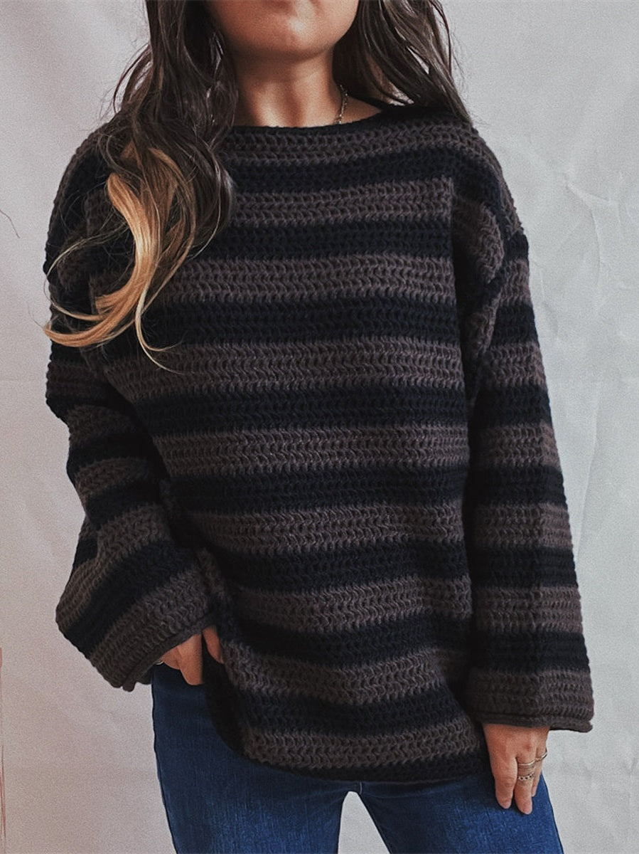 Striped Round Neck Long Sleeve Sweater NicholesGifts