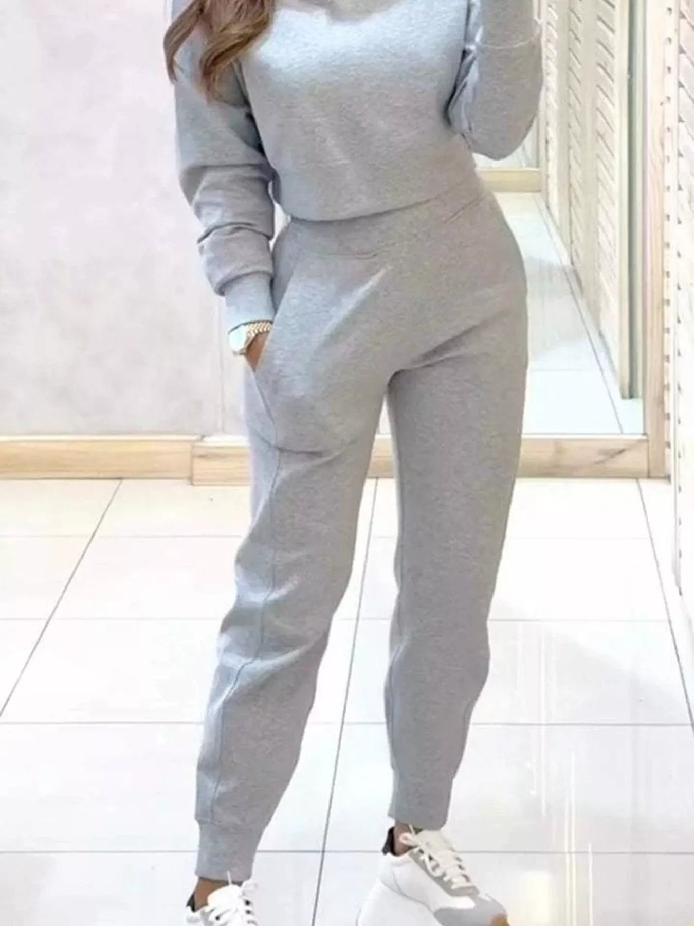 Casual Chic Cropped Sweatshirt and Jogger Set nicholesgifts