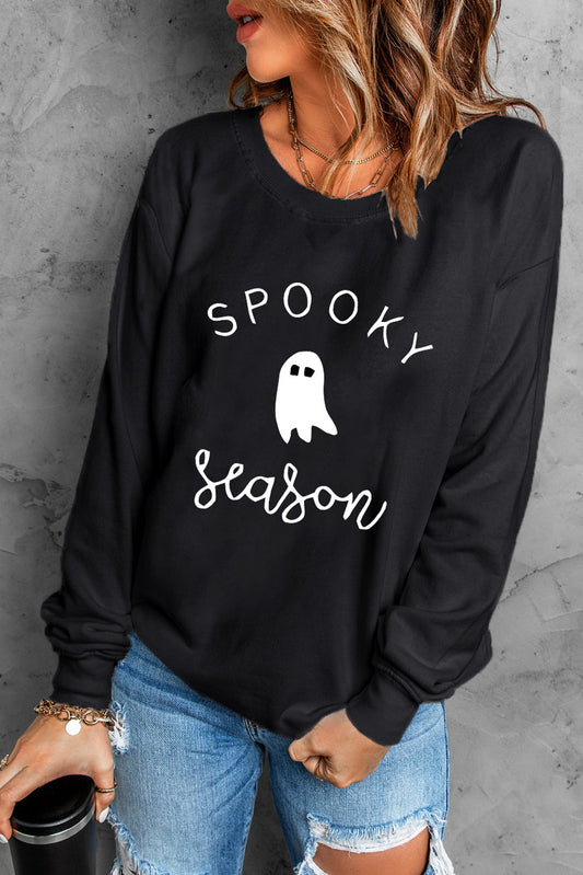 Women Round Neck Long Sleeve Spooky Season Graphic Sweatshirt NicholesGifts